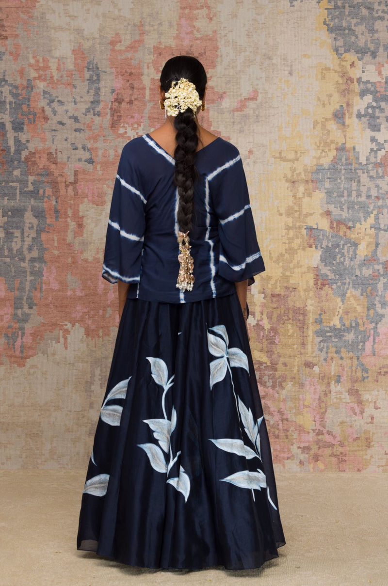 Navy Blue Hand-Painted Skirt Set