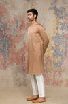 Beige Cotton Silk Satin Kurta Bundi Set