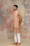Beige Cotton Silk Satin Kurta Bundi Set