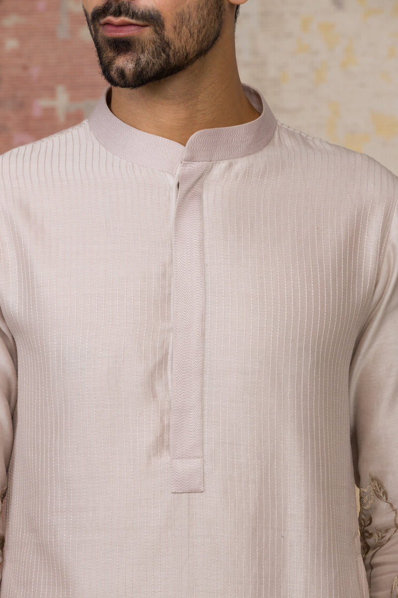 Walnut Kurta In Silk Chanderi Set