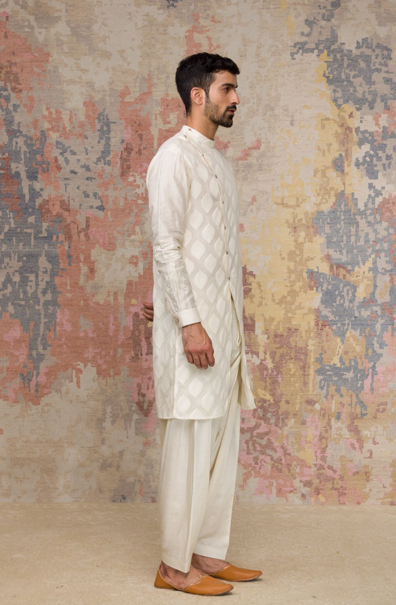 Ivory Woven Kurta In Chanderi Base Set