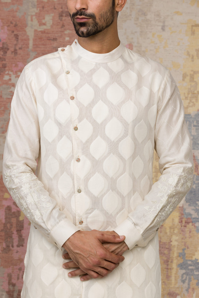 Ivory Woven Kurta In Chanderi Base Set