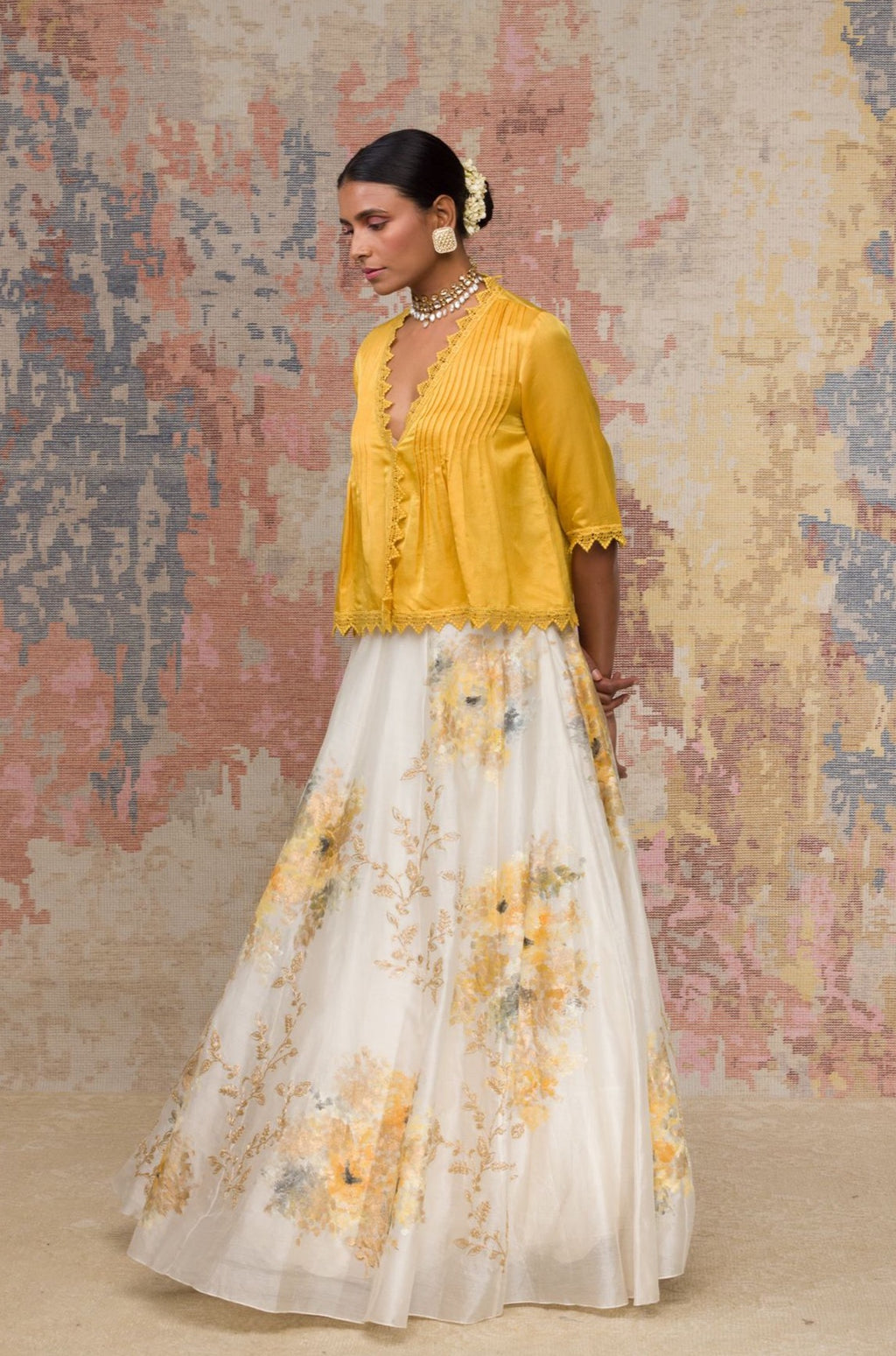 Ivory Hand Paint Skirt With Mustard Top