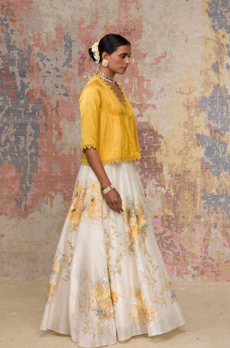 Ivory and Yellow Hand-Painted Skirt with Top