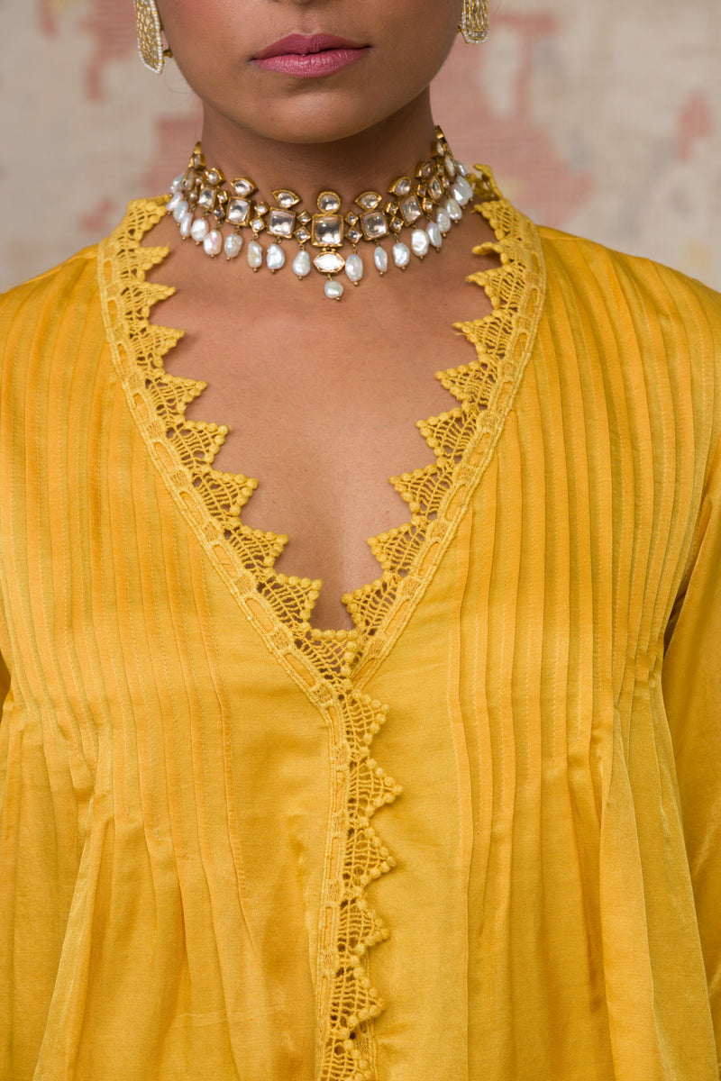 Ivory and Yellow Hand-Painted Skirt with Top