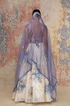 Ivory Blue Silk Chanderi Hand-Painted Lehenga Set