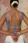 Blue Chanderi Silk Blouse Lehenga Set