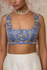 Ivory Blue Silk Chanderi Hand-Painted Lehenga Set
