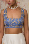 Blue Chanderi Silk Blouse Lehenga Set