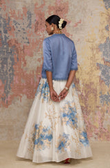 Ivory Hand Paint Skirt with Ash Blue Top
