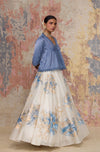 Medha Bahuguna In Ivory Hand Paint Skirt with Ash Blue Top