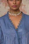 Ivory Hand Paint Skirt with Ash Blue Top