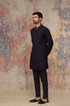 Black Shirt Kurta In Cotton Silk Blend Set