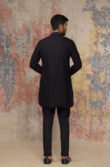 Black Shirt Kurta In Cotton Silk Blend Set