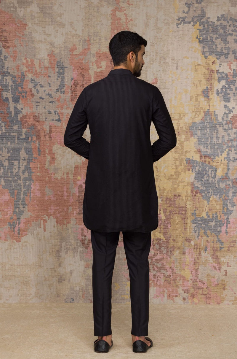 Black Shirt Kurta In Cotton Silk Blend Set