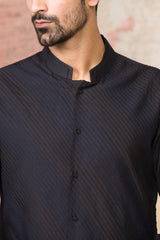 Black Shirt Kurta In Cotton Silk Blend Set