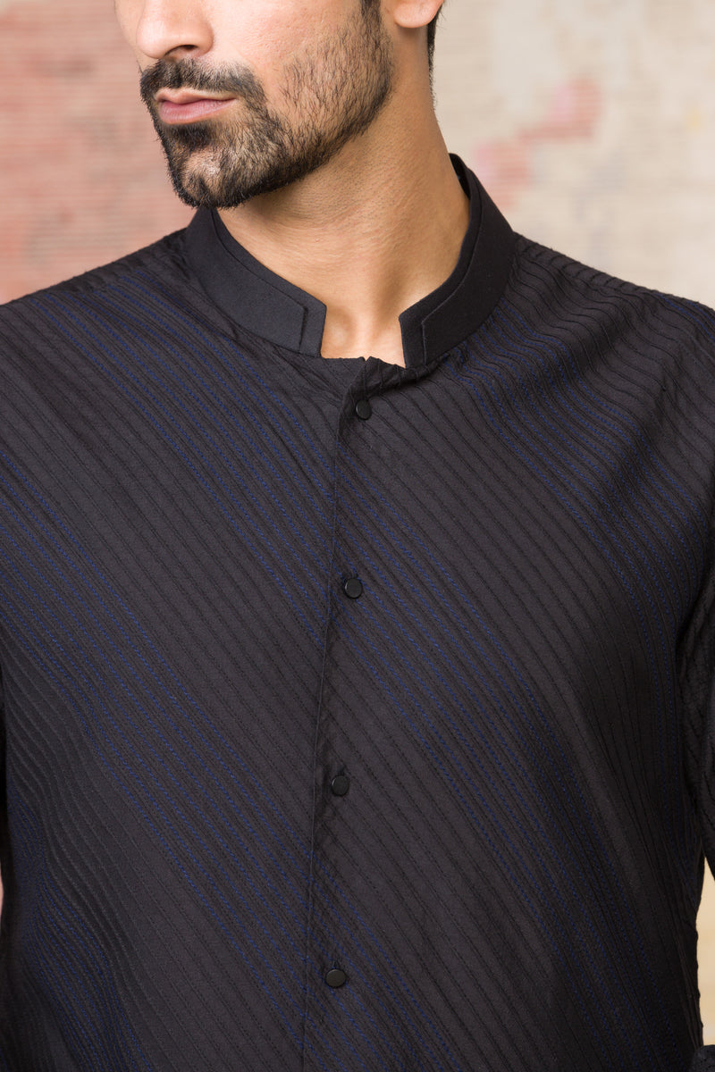 Black Shirt Kurta In Cotton Silk Blend Set