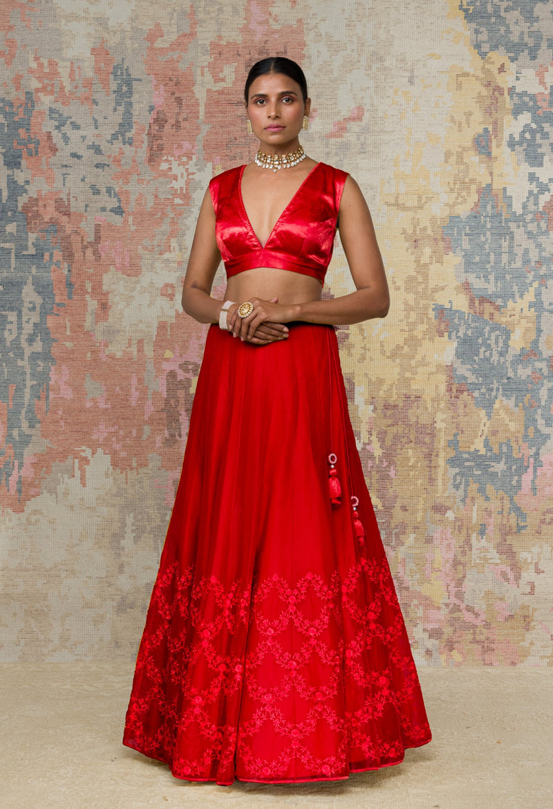 Red Organza Lehenga Set