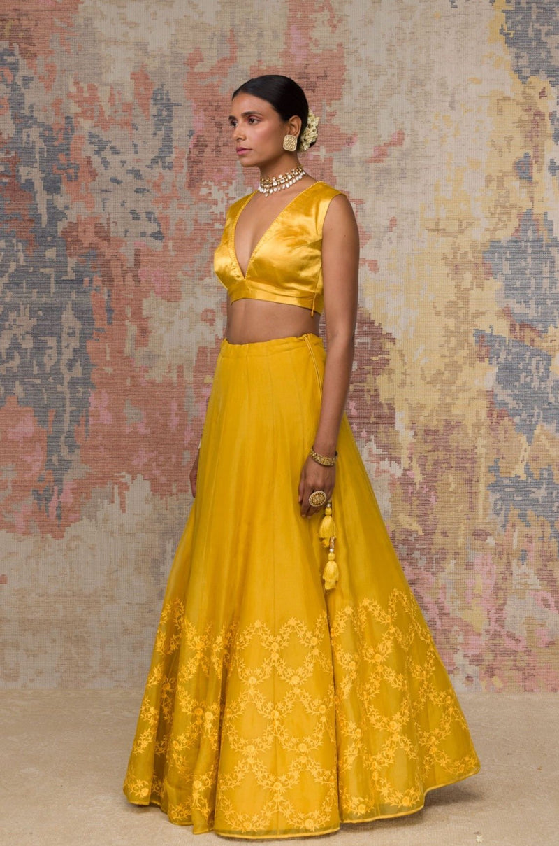 Niki Mehra in Mustard Organza Lehenga Set