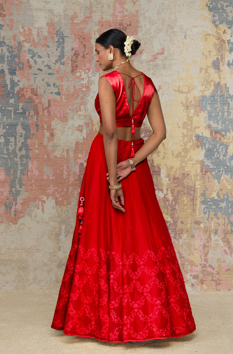 Red Organza Lehenga Set