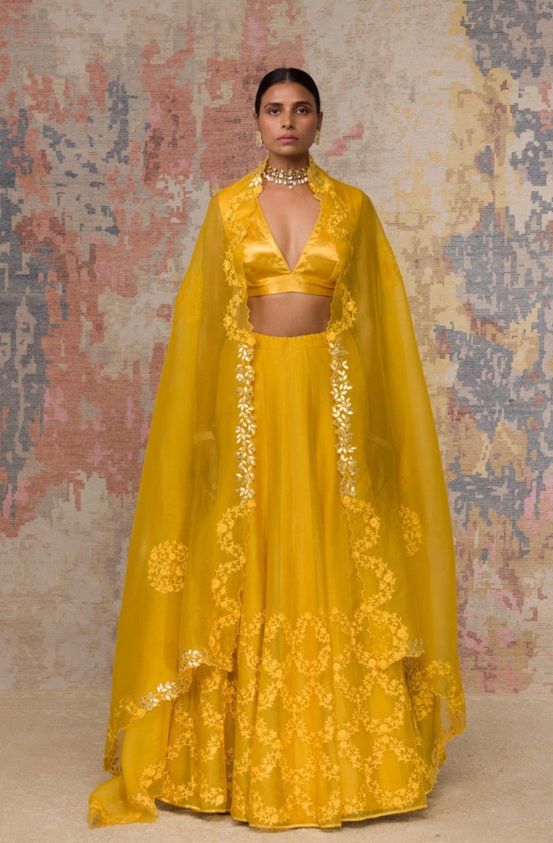 Niki Mehra in Mustard Organza Lehenga Set