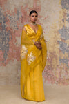 Mustard Hand-Painted Organza Saree