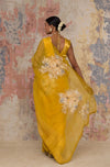 Mustard Hand-Painted Organza Saree