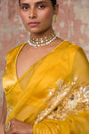 Mustard Hand-Painted Organza Saree