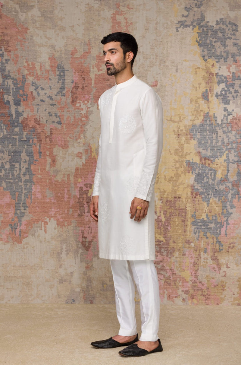 Ivory Kurta In Cotton Silk Blend Set