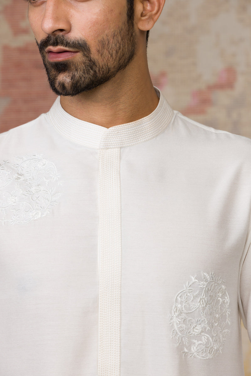 Ivory Kurta In Cotton Silk Blend Set