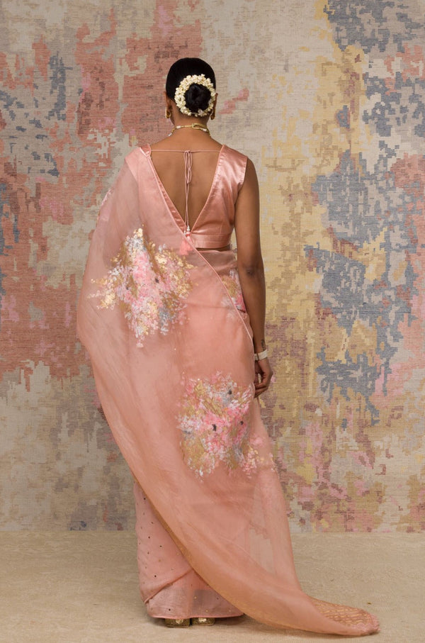 Blush Pink Hand-Painted Organza Saree