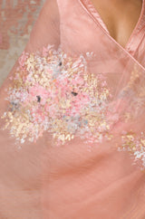 Blush Pink Hand-Painted Organza Saree