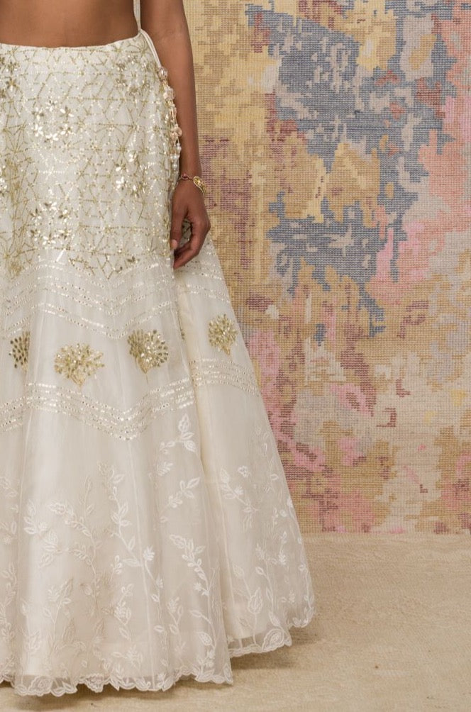 Ivory Silk Organza Lehenga Set