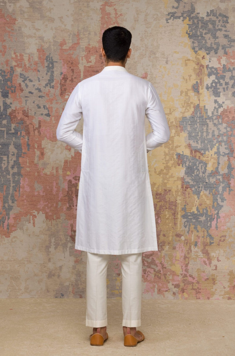 White Kurta In Cotton Silk Blend Set