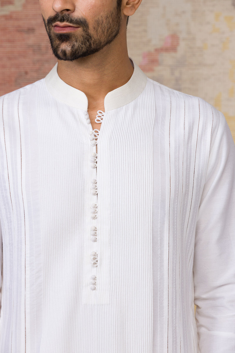 White Kurta In Cotton Silk Blend Set