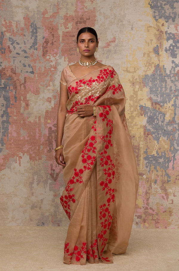 Beige Silk Organza Saree