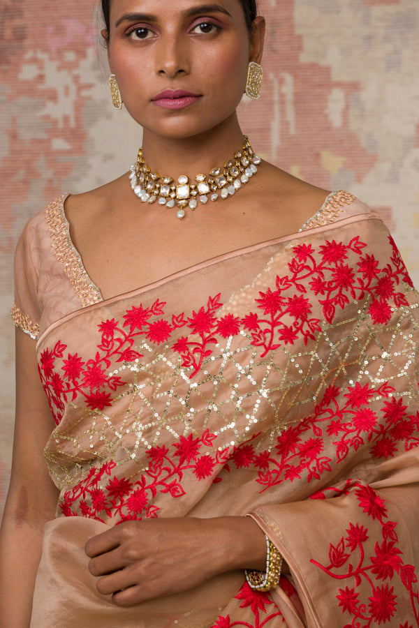 Beige Silk Organza Saree