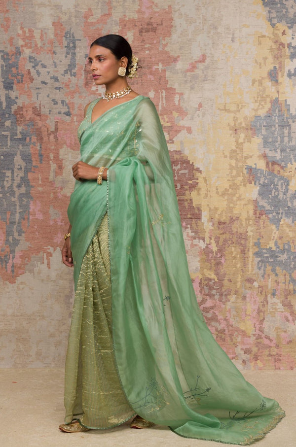 Green Silk Organza Woven Zari Saree