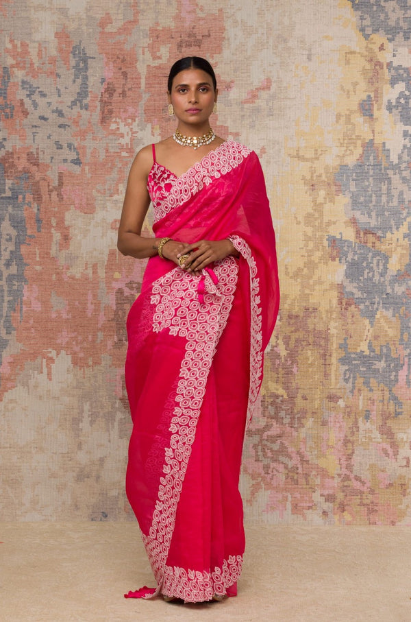 Fuchsia Silk Organza Saree