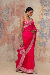 Fuchsia Silk Organza Saree