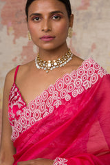 Pooja Hegde in Fuchsia Silk Organza Saree