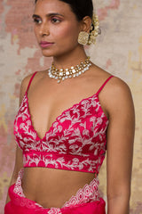 Pooja Hegde in Fuchsia Silk Organza Saree