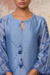 Blue Hand Block Printed Chanderi Kurta