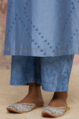 Blue Hand Block Printed Chanderi Kurta