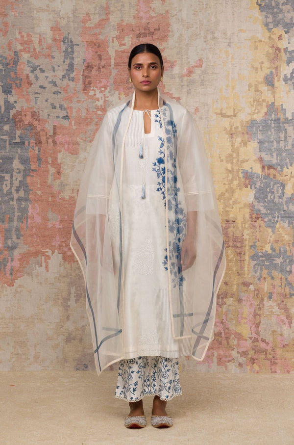Ivory Blue Chanderi Kurta Set