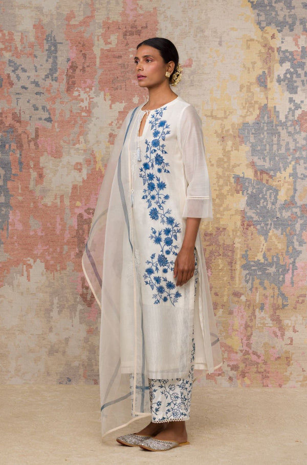 Ivory Blue Chanderi Kurta Set