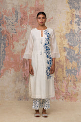 Ivory Blue Chanderi Kurta Set