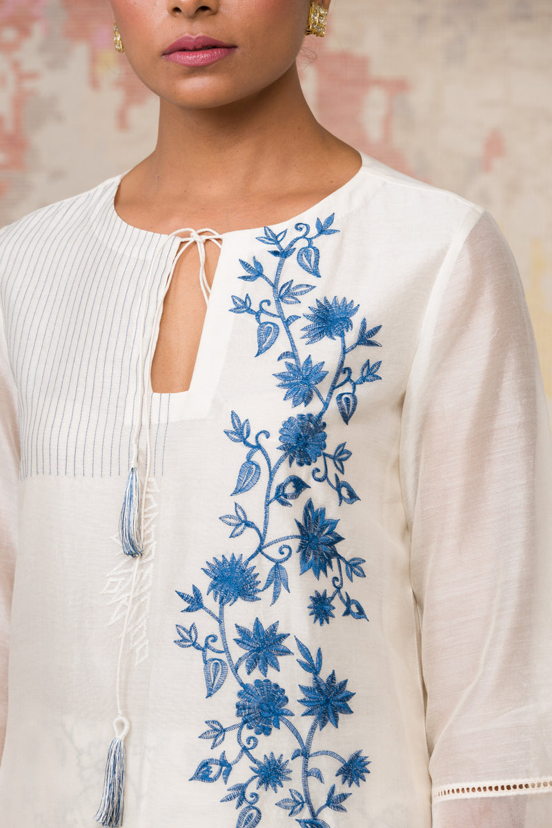 Ivory Blue Chanderi Kurta Set