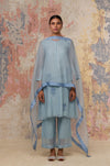 Ash Blue Chanderi Short Length Kurta