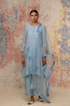 Ash Blue Chanderi Short Length Kurta